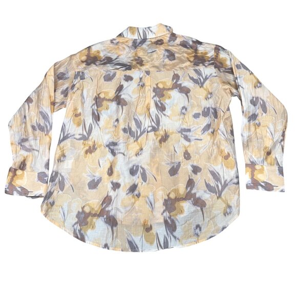 Martha Stewart Collection Womens Floral Button-Down Blouse Sz S Yellow/Gray Ligh - Picture 5 of 6